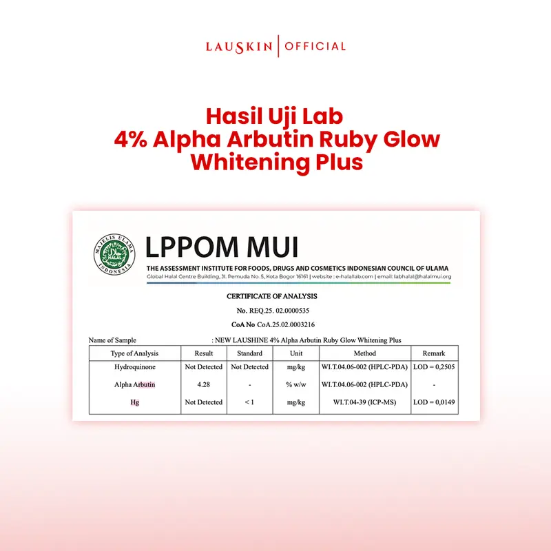 Laushine 4% Alpha Arbutin Ruby Glow Whitening Plus - Mencerahkan dan Meregenerasi Kulit - Niacinamide 4