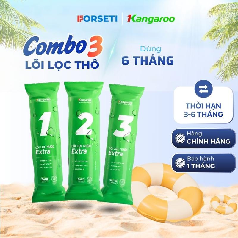 Combo 3 lõi lọc thô số 123 Kangaroo Extra (vỏ mới) lắp được cho các máy lọc RO có 3 cốc lọc 10inch