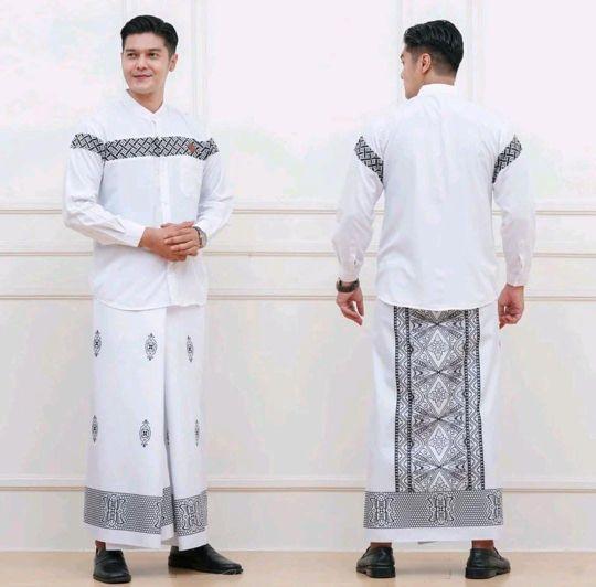 Paket SARKO Setelan Sarung dan Baju Koko Muslim pria Lengan Panjang Bahan katun motif kobata kombinasi batik Kurta Kekinian modern syari sesuai gambar