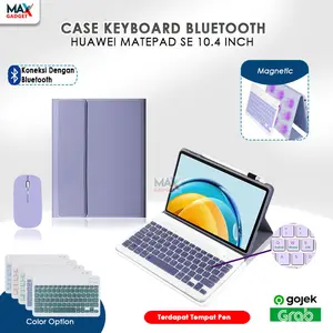 Paket 3 in 1 Keyboard For Huawei Matepad SE 10.4 Inch 2022 SET Wireless Keyboard Bluetooth Case Magnet Bookcover Warna Macaron Magnet Magnetic Slot Pen Pencil Stylus
