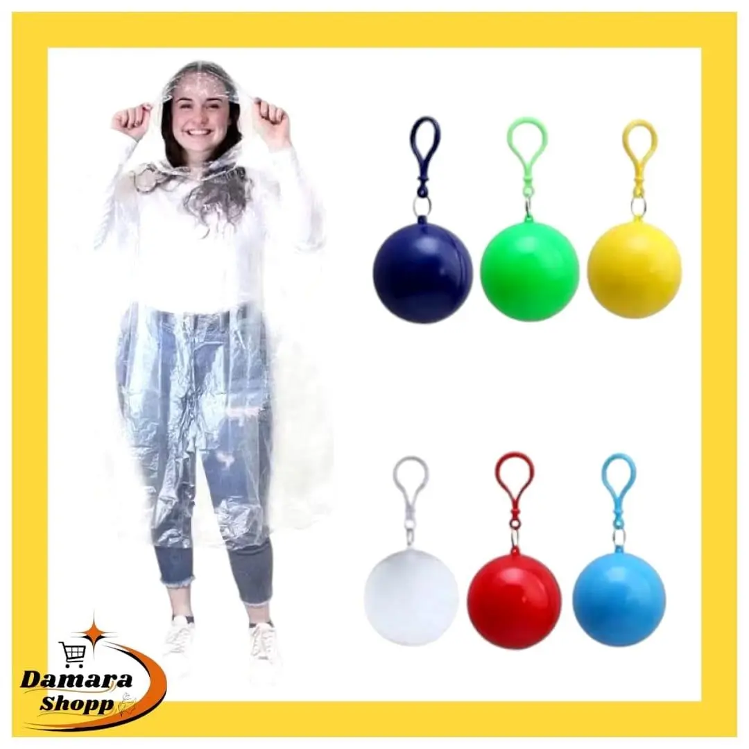 Jas Hujan Plastik Bola Gantungan Kunci Warna Warni Portable Serbaguna