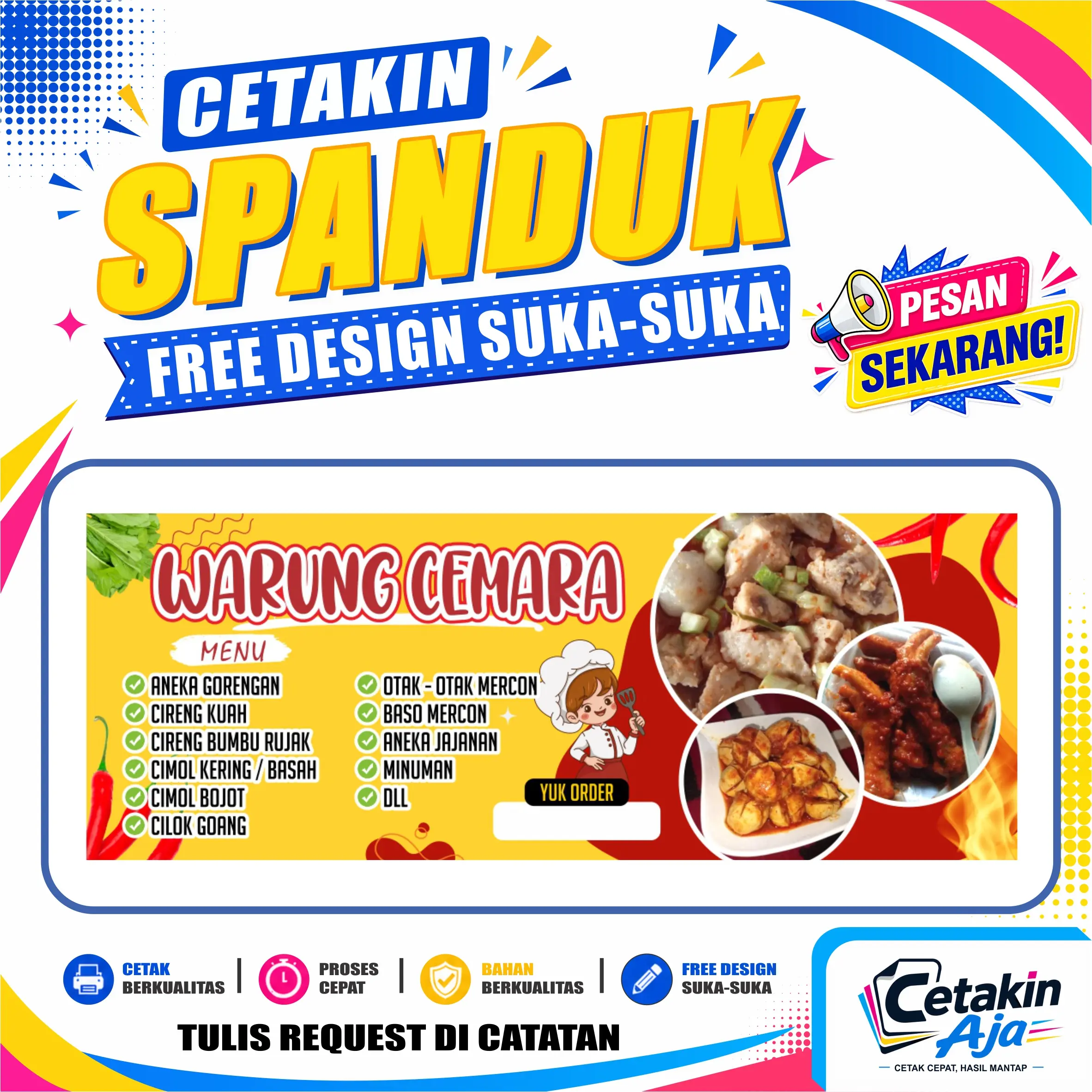 Cetak Spanduk Warung & Kedai Custom | Banner Makanan Minuman UMKM Free Design