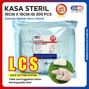 Kasa Steril Ukuran GUNAMED 16cm x 16 cm Isi 200pcs / Hasil Lipatan 4x6 Benang plaster luka