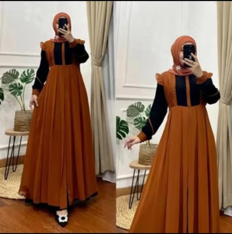 Product Introduction of MAXY DRESS TERBARU/GAMIS WANITA DEWASA JUMBO TERLARIS/MAXI DRESS DEWASA MODERN/GAMIS LEBARAN Crinkle Kombinasi 17