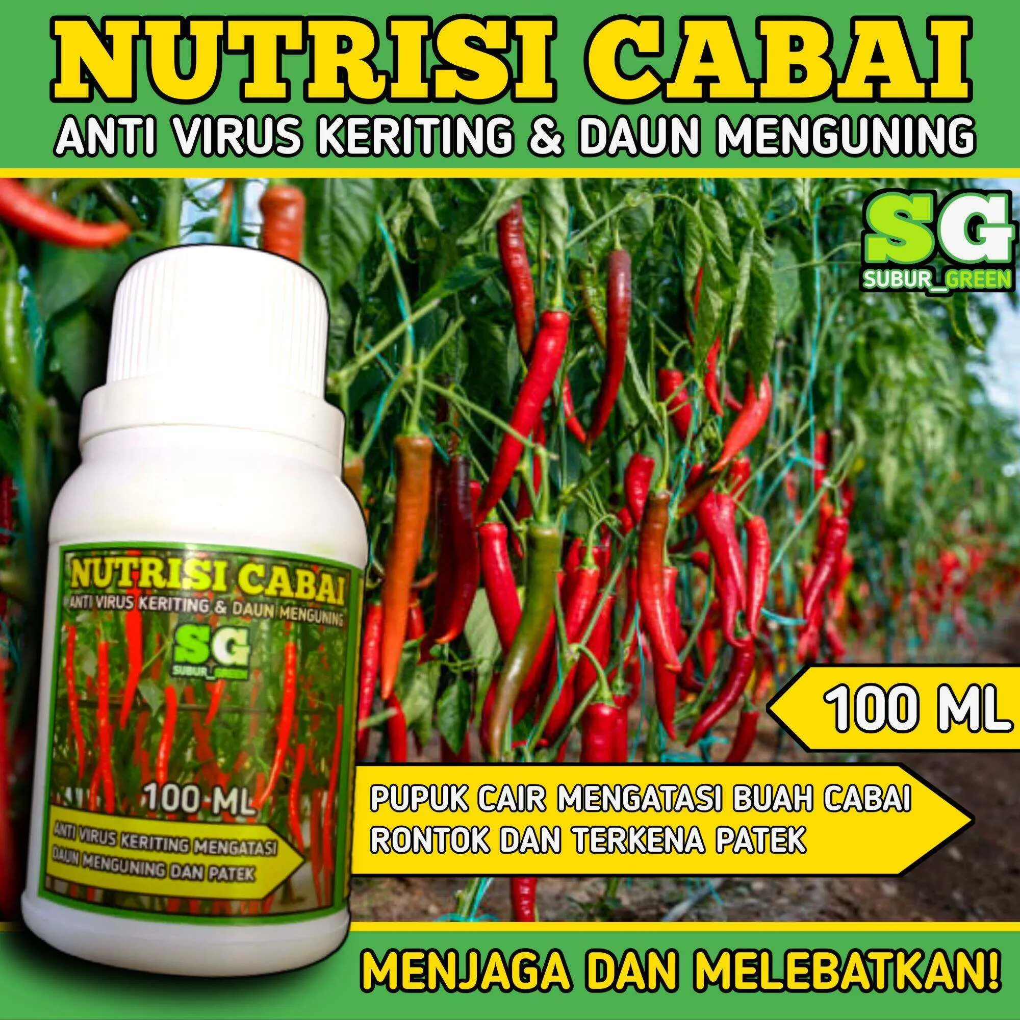 Pupuk nutrisi cabai 100% organik anti virus keriting daun menguning dan patek termurah 100ml