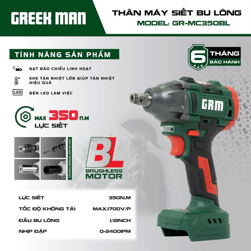  Thân máy mở bulong GREEKMAN GR-MC350BL - 350Nm - Bảo hành 6 tháng - HN 