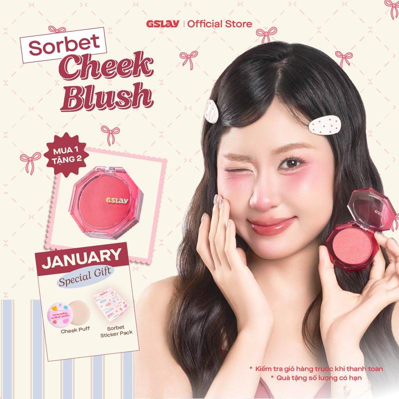  Má hồng kem hoá phấn GSLAY Sorbet Cheek Blush thuần chay mịn lì và nhũ dễ tán bền màu 5gr 