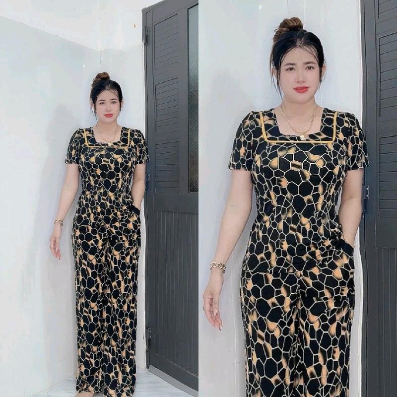 Tâm Đan - [Ống rộng] Đồ Bộ Nữ Quần Dài Ống Suông Cổ Vuông Tay Phồng Vải Thun Size 48-85kg Áo Có Nhấn Ben 2 Bên Túi Sâu Sang Trọng Thanh Lịch