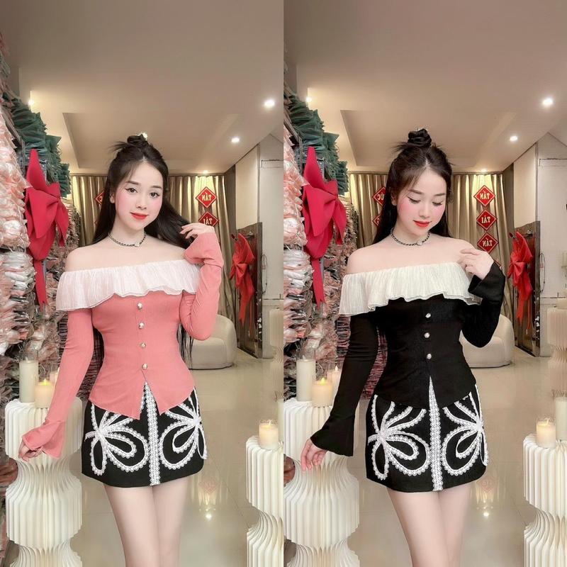 (C45) Áo trễ vai thiết kế tơ dập ly cách điệu phối nút áo kiểu nữ sang chảnh áo thun kiểu nữ đi tiệc đi làm đi chơi đều đẹp C45