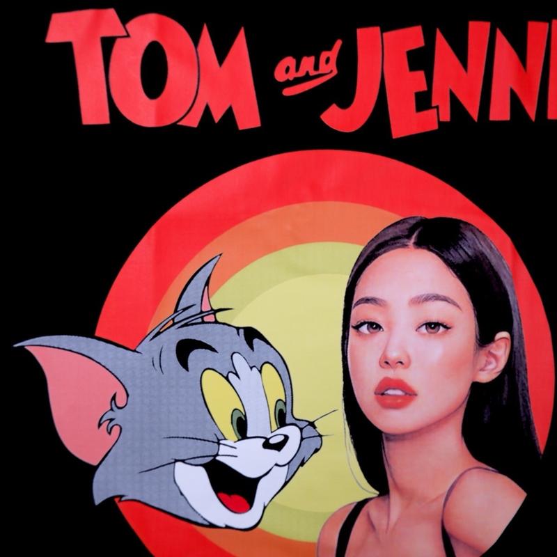 T-Shirt Tom & Jennie Parody - Oversized Model Black Solid Sablon Kaos Hitam Distro Atasan Baju 6