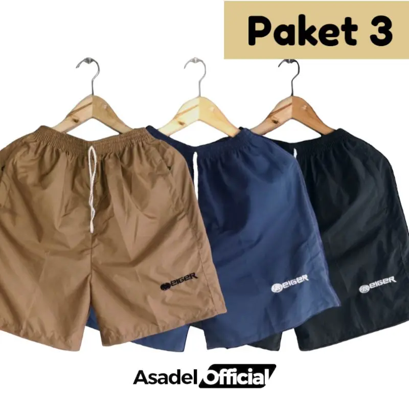 Paket 3 Celana Pendek Kolor Saku Kiri Kanan Resleting XL