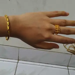 set perhiasan titanium gelang free cincin motif padi dilapisi emas 24k original anti luntur dan karat