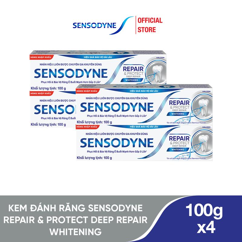 Bộ 4 kem đánh răng SENSODYNE Repair & Protect Deep Repair Whitening 100g phục hồi bảo vệ răng ê buốt và giúp làm trắng răng