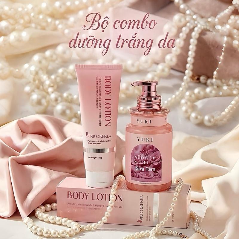  Bộ Đôi - Kem Body & Sữa Tắm dưỡng trắng da Pink Okenlla 
