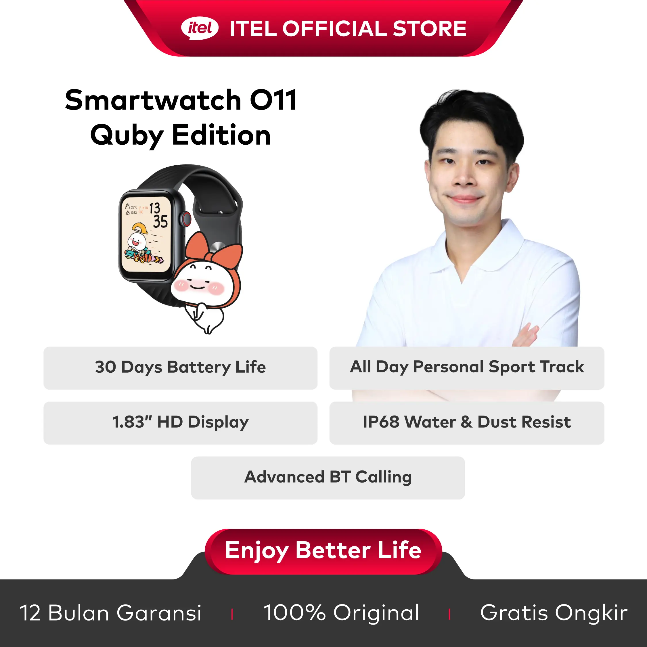 [Jessnolimit Exclusive ] Itel Official SmartWatch O11 3 Active | Tahan Air 5ATM 100 Mode Olahraga SpO2 Telepon Bluetooth Health Monitor