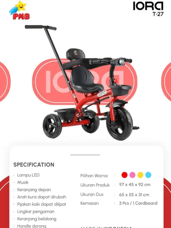 TRICYCLE IORA PMB T27 SEPEDA RODA TIGA ANAK | SEPEDA ANAK RODA TIGA | TRICYCLE ANAK | SEPEDA ANAK MURAH | KADO ANAK | KADO ULTAH ANAK 4