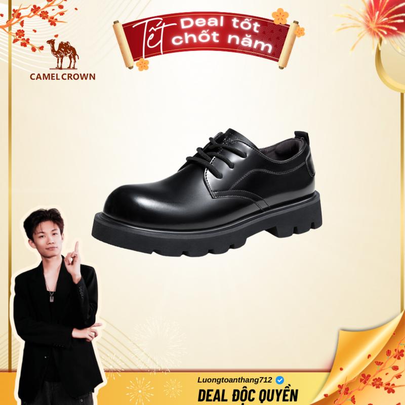 Camel Crown Giày da nam mùa thu mới đế tròn chống trượt giày Derby công sở đám cưới màu đen đế xuồng giày da trang trọng nam G14A545702