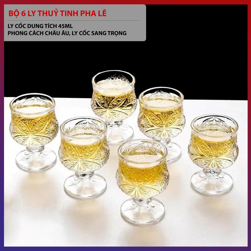  Bộ 6 Ly Thuỷ Tinh Pha Lê Ly Cốc Dung Tích 45ml Cốc Thuỷ Tinh Sang Trọng Phong Cách Châu Âu 
