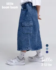 Bawahan Rok Jeans Kargo Midi 7/8 Anak Perempuan Pinggang Karet  Little Boom Boom 3 -9 Tahun