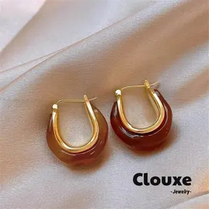 [Clouxe] Anting Wanita Bahan Akrilik Bentuk Tidak Beraturan Gaya Vintage Warna Logam Kuning Q508