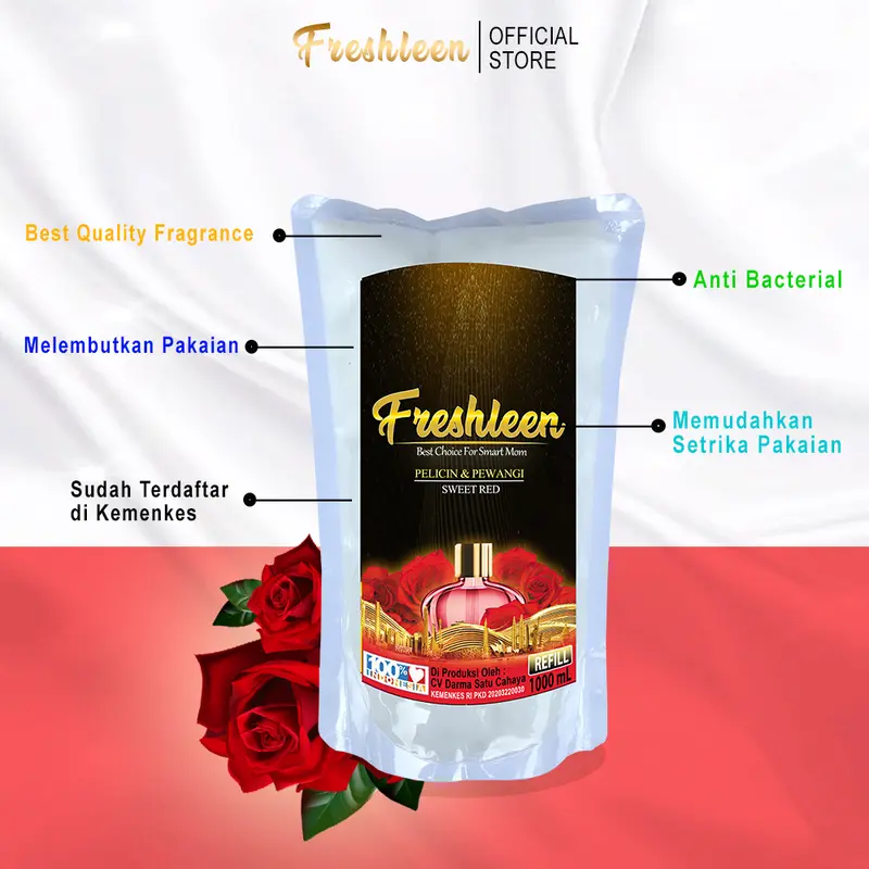 FRESHLEEN Pewangi Setrikaan Laundry Pelicin Setrika Sweet Red 1 Liter Refill 2