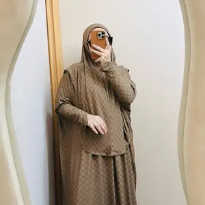 [Pre-Order] Nk 17 - Abaya printing motif N warna army + hijab instant