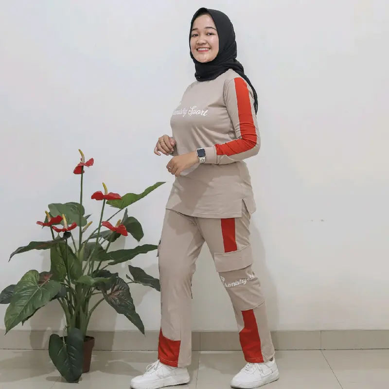 Setelan Olahraga Wanita | One Set Cargo Muslimah bahan Katun Combed 20s 6