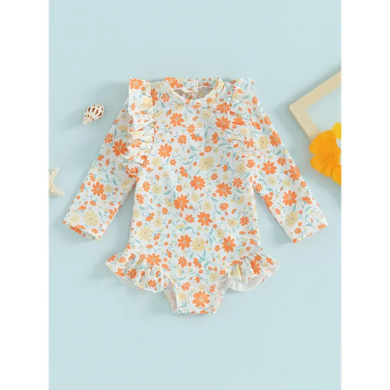 Đồ Bơi Trẻ Em Và Bé Gái Mới Biết Đi, 6, 12, 18, 24 Tháng, 2T, 3T, 4T, Áo Tắm Dài Tay, Cổ Thuyền Viên, In Hoa, Bộ Đồ Tắm Mùa Hè, Đồ Đi Biển 8