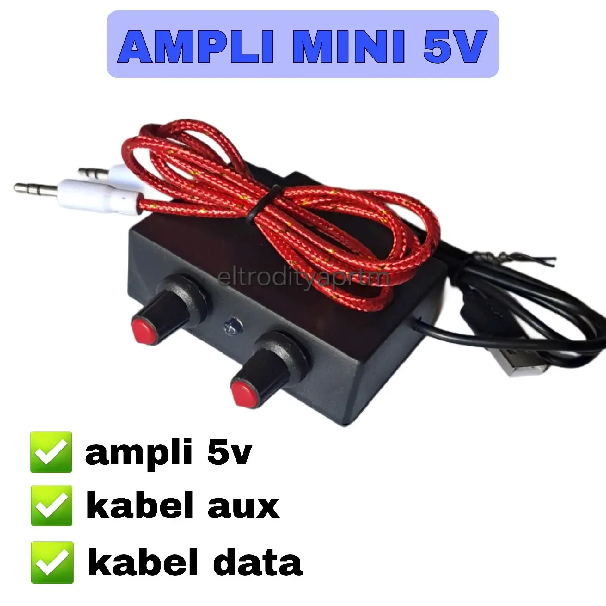 Ampli Mini 5v tinggal colok speaker lengkap dengan kabel aux