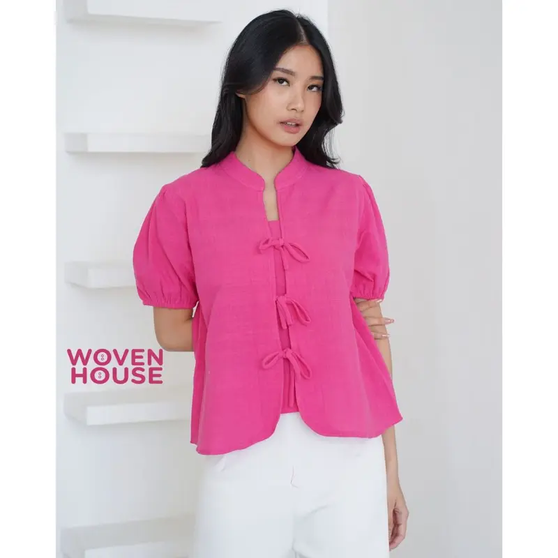 Shani Top Ribbon Blouse Linen - Atasan Baju Wanita Baju Kantor Pita - (S3277) 1