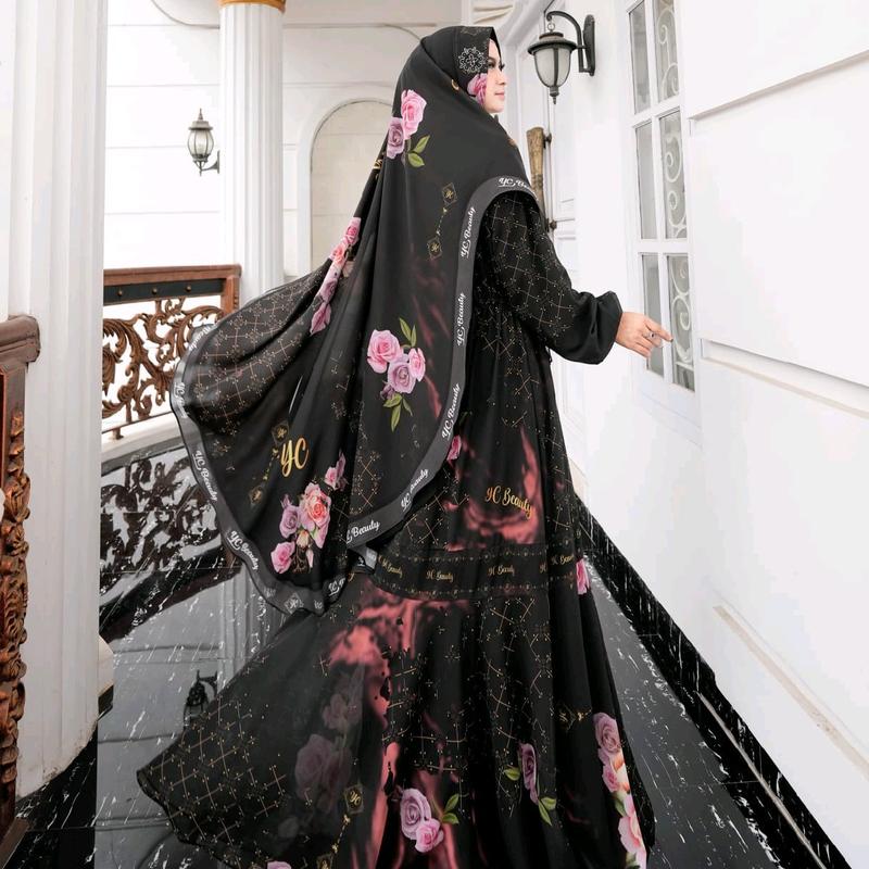 Almira Gamis  Motif printing  Digital klok mayung Gamis pesta   Syari Muslim Kondangan 4