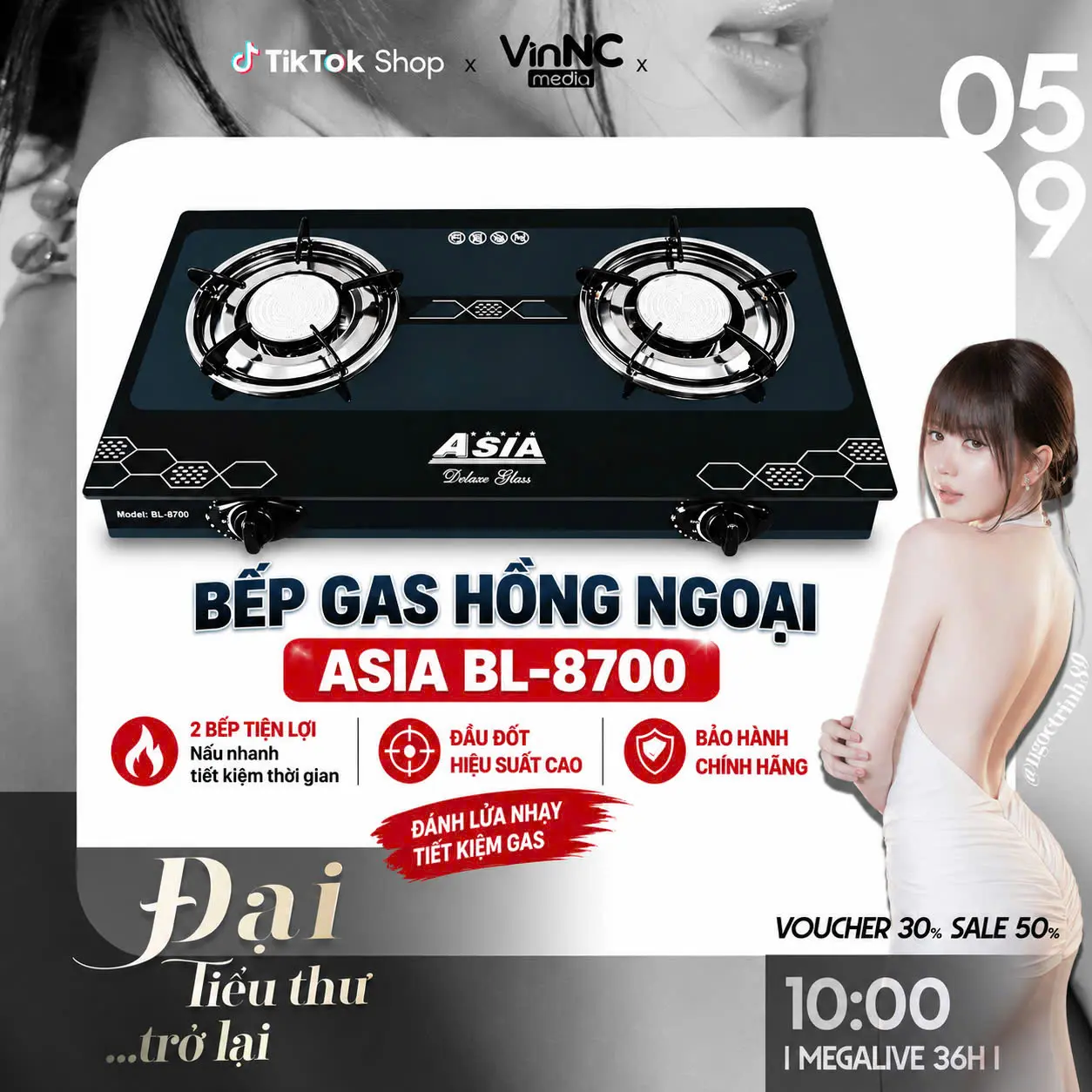 ASIA Bếp gas HN model : 8700 (82)  đường kinh 90mm tiết kiệm 30% lượng gas tiêu thụ so với đầu đốt thường . BH chính hãng 12 tháng , lỗi một đổi một trong 15 ngày .