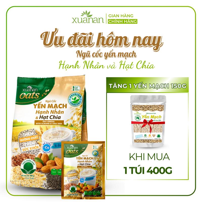  Ngũ Cốc Yến Mạch Hạnh Nhân Hạt Chia Xuân An  ít đường  Túi 400G {25g*16 gói} Tặng Kèm 1 Túi Yến Mạch 150G  