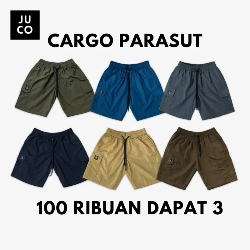 JUCO Promo 100 Ribuan Dapat 3 Boardshort Celana Pendek Cargo Parasut Dusky Cringkle Unisex Pria & Wanita