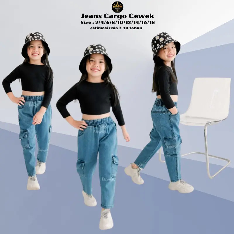 Celana Jeans Cargo PDL Anak Perempuan Yang Lagi Viral Estimasi Usia 2-10 Tahun celana  lepis
