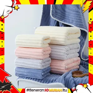 Handuk Mandi Dewasa 80x143cm Polos Tekstur Salur Lembut Daya Serap Tinggi Bahan Microfiber Tebal