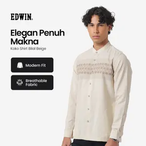 EDWIN JEANS - Kemeja Koko Pria Lengan Panjang BILAL BEIGE Baju Muslim Pria Top Man Muslim Shirt