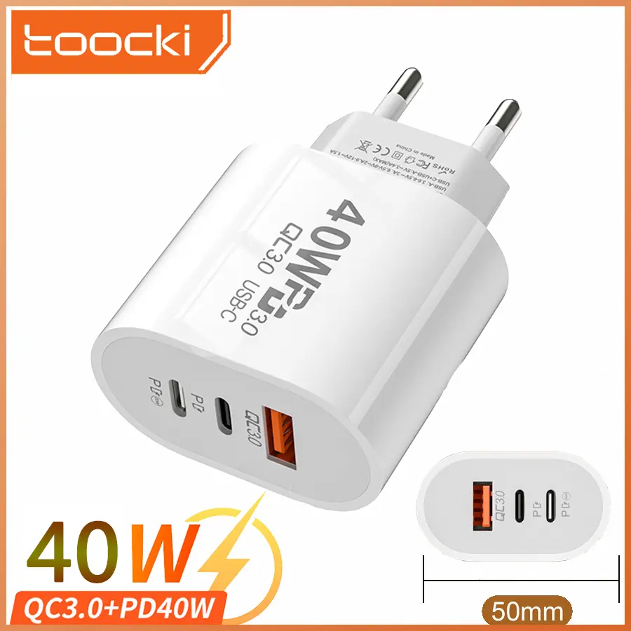 Toocki 40W USB Charger 2C1A Mobile Phone Charge Adapter EU/US 3Ports Type C PD Wall Charger Adapter For Xiaomi Huawei