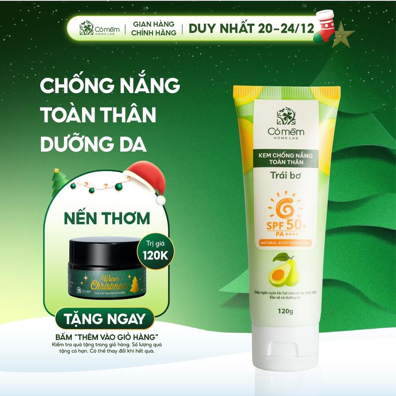  Kem chống nắng body Trái Bơ SPF 50+ PA++++ kháng nước dưỡng da toàn thân Cỏ Mềm 120gr 