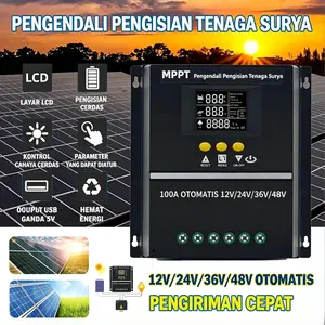 MPPT Solar Charge Controller 60A/80A/100A Otomatis 12V‑24V‑36V‑48V｜Kontroler Pengisian Daya Panel Surya untuk Baterai Lithium‑ion & Aki Timbal Asam Pengisi baterai AUTO dengan LCD Power