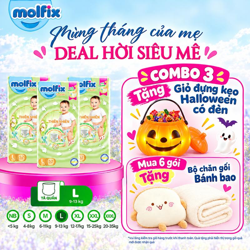 Combo 3 Tã/bỉm quần Molfix Thiên nhiên Super Jumbo Cho Bé Molfix - Organic & Sợi Tre - Thấm Hút Nhanh - Mỏng Hơn 30% - Chống Hằn Đỏ 360 Độ