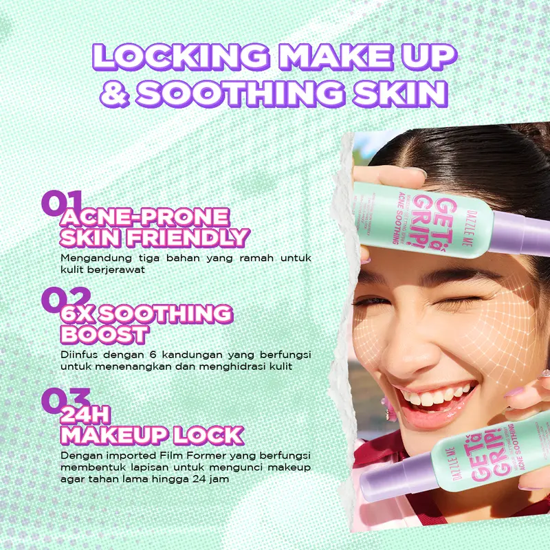 [PAKET MAKEUP 3PCS] DAZZLE ME Acne Armor Makeup Bundle Acne Soothing Setting Spray Flawless Flex Compact Powder Cushion Acne-Prone Friendly Tahan Lama Untuk Kulit Berjerawat 7