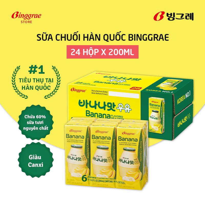 Thùng Sữa Chuối Hàn Quốc Binggrae Banana Milk 200ml x 24 hộp