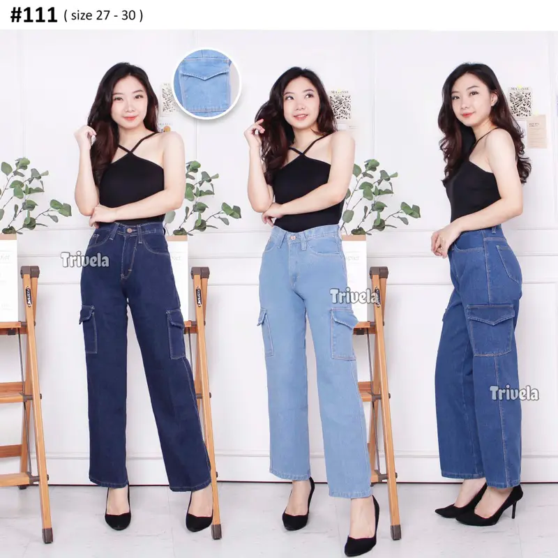 Celana Jeans Cargo Wanita / Celana Jeans Loose Boyfriend Cargo Pocket / Jecargo