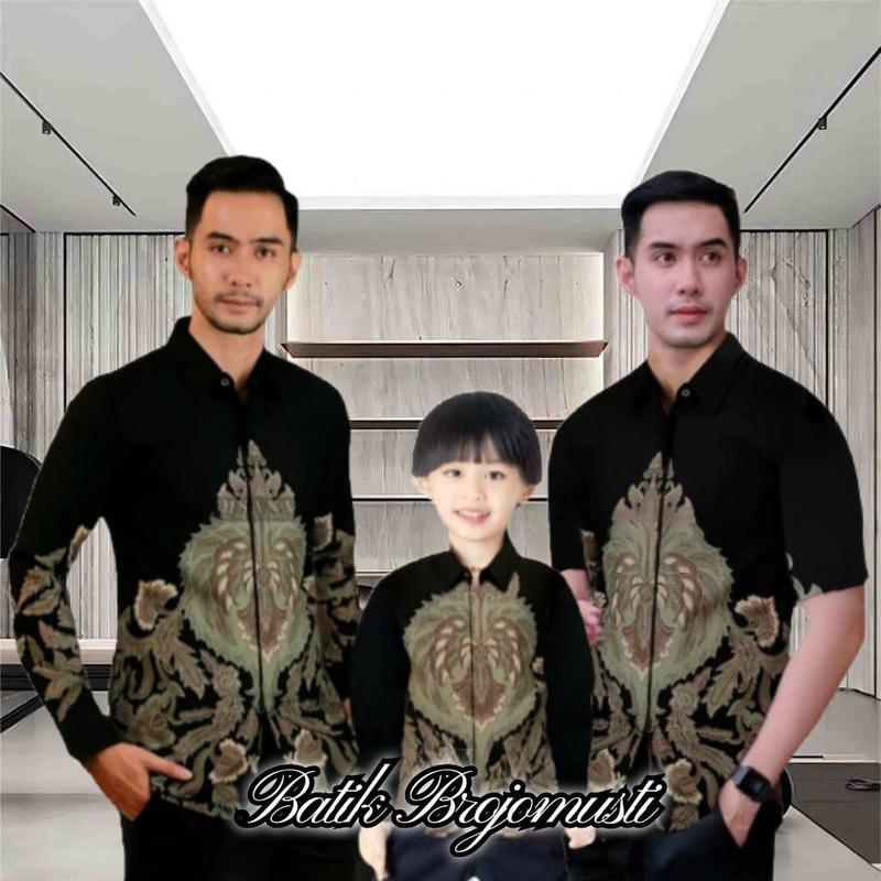 Product Introduction of Kemeja Batik Ayah dan Anak Laki-laki Lengan Panjang Usia 2-12thn Motif Hijau Seragam Kain Katun Baju Pria Pendek Hem Hitam Couple Atasan Keluarga Dewasa 65