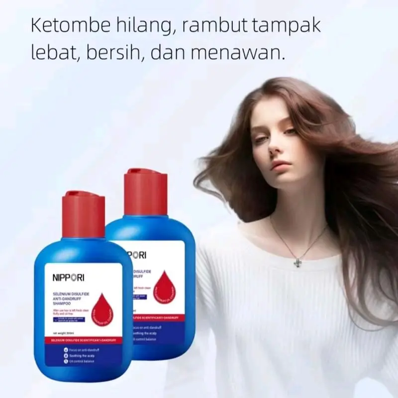 ( HEMAT ISI 2 BOTOL ) NIPPORI Selenium  Disulfide Haircare Shampoo Helps control oil and reduce dandruff Membantu mengontrol minyak dan mengurangi ketombe Gatal Perawatan Sampo 300ML 2
