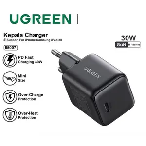 UGREEN Adaptor Kepala Charger For iPhone 15 14 13 12 11 Type C Fast Charging 30W - ADP 30W GaN N WHITE BLACK