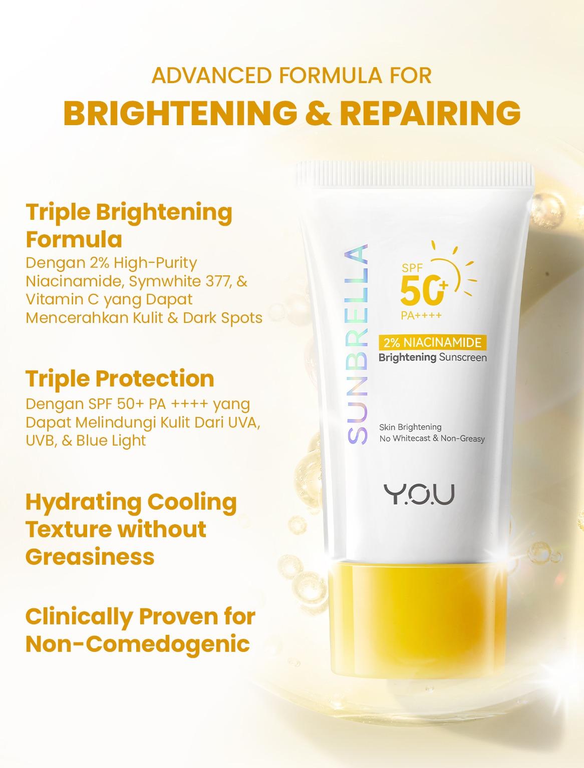 YOU Sunbrella 2% Niacinamide Brightening Sunscreen Cooling Sunscreen Sunscreen Sensasi Dingin Sunscreen SPF 50 YOU Sunbrella 2% Niacinamide Brightening Sunscreen Cooling Sunscreen Sunscreen Sensasi Dingin Sunscreen SPF 50