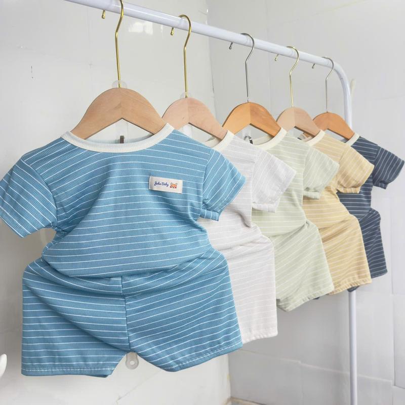  Combo 05 Bộ quần áo Cộc Tay vải thun tăm lụa SỌC Cho Bé trai Từ 3-32KG 