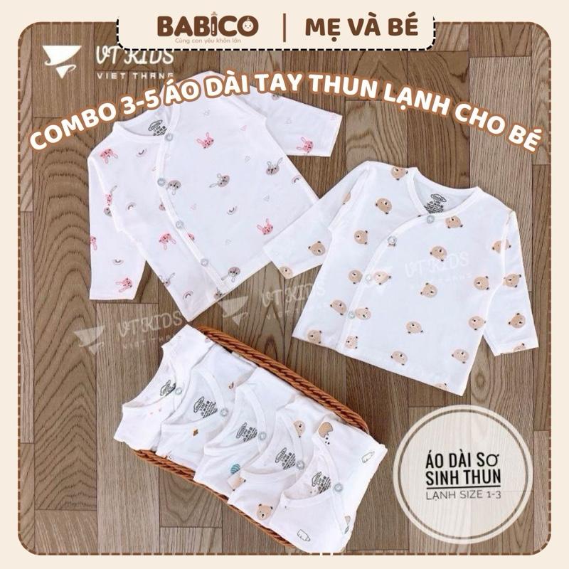 Combo Áo Sơ Sinh Dài Tay Nền Trắng Thun Lạnh Hoạ Tiết Size 3-9kg Cho Bé